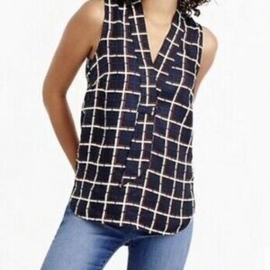 J. Crew Sleeveless Blouse 100% Silk Plaid Size 6